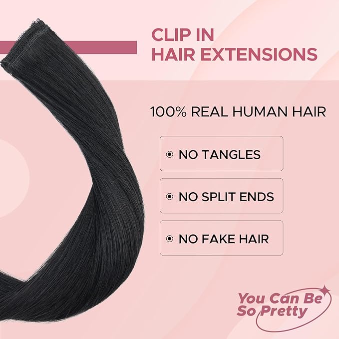 Clip in Hair Extensions Real Human Hair for Women, 10 Inch 31g 6pcs, Jet Black, Straight - Highlight, Add Volume and Length for Daily Wear, Parties, Weddings