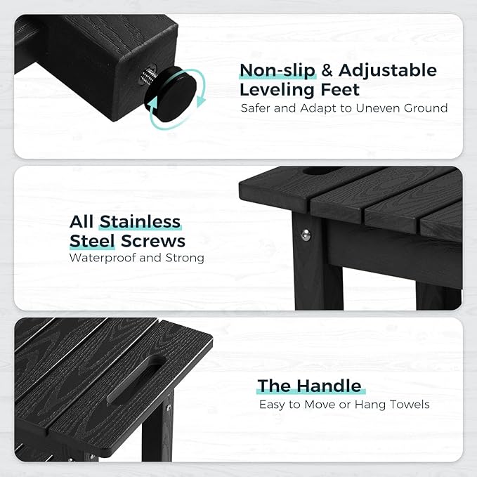 30" Shower Bench, Waterproof Poly Lumber Shower Stool for Shaving Legs, Shower Chair Seat Holds up to 400lbs, Bathroom Bench for Inside Shower, Non-Slip (Black)