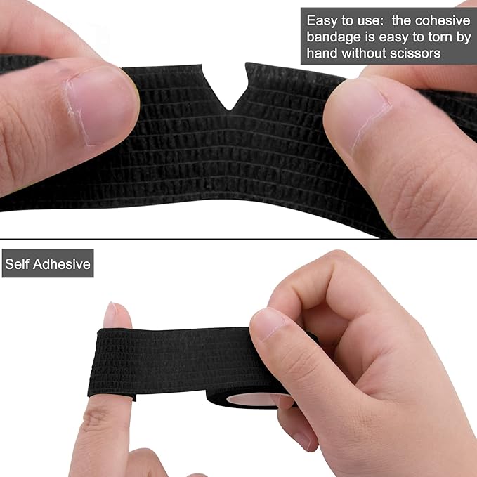 BQTQ 108 Rolls Self Adhesive Bandage Wrap 1 Inch Black Self Stick Bandage Athletic Wrap Tape Self Adherent Wrap Stretch Bandages Wraps Tape for Wrist Ankle Swelling Sprains