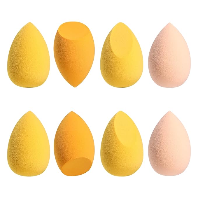 ABC Glow Beauty Blender Sponge Set – 8-Pack | Flawless Makeup Application | Latex-Free, Ultra-Soft, Reusable Makeup Sponges with Travel Case | For Liquid, Cream & Powder (Yellow)