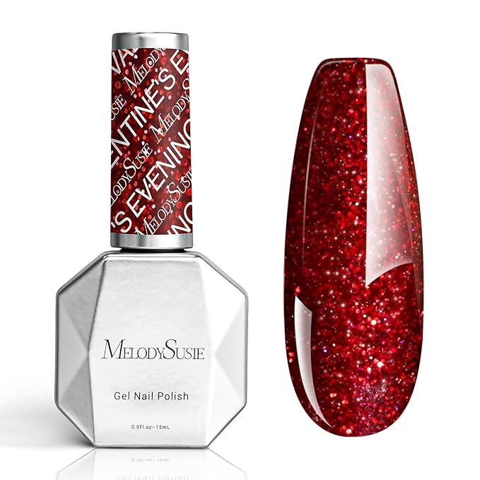 MelodySusie Christmas Red Glitter Gel Nail Polish,0.5fl oz Soak Off UV LED Sparkle Shiny Red Reflective Gel Polish Gift for Women Nail Art Manicure Salon DIY Nail Design Decoration at Home-z021