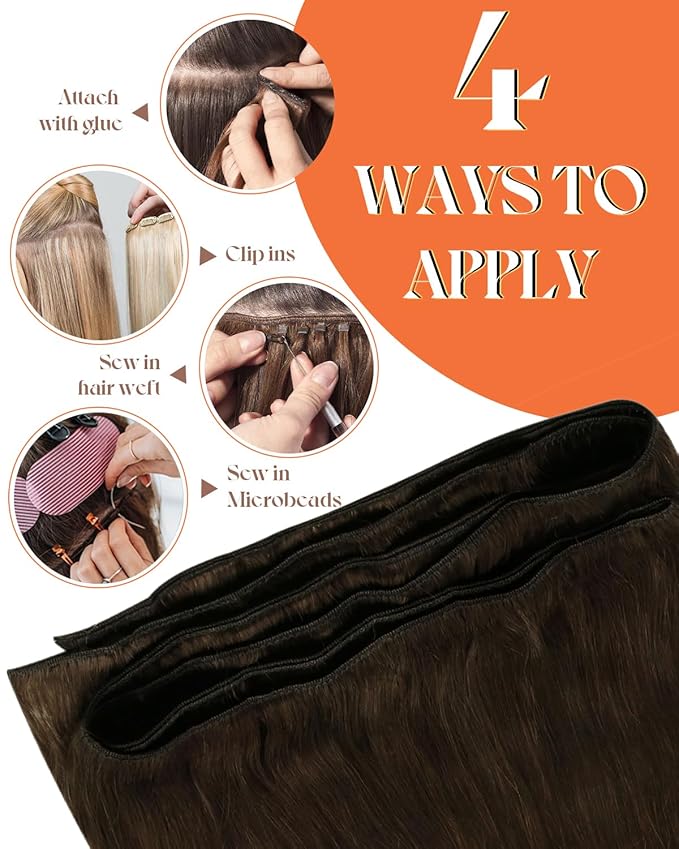 Sunny Hair Human Hair Extensions Sew in Brown Weft Hair Extensions Human Hair Chocolate Brown Sew in Hair Extensions Real Human Hair Weft Thick End 16inch 100g