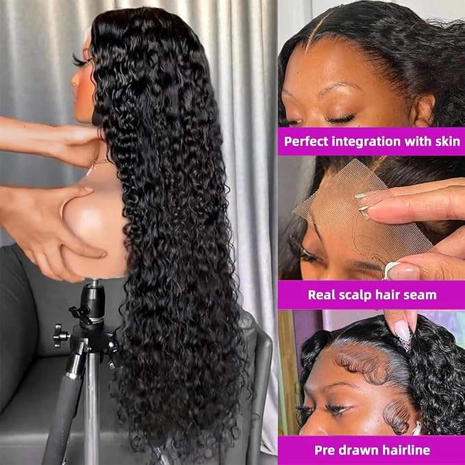 26Inch 13X6 Lace Front Wigs Human Hair 200% Density Deep Wave HD Transparent Lace Front Wigs Human Hair Pre Plucked Glueless Wigs Deep Curly Human Hair for Women With Baby Hair