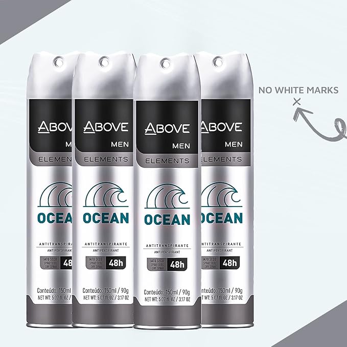 ABOVE Ocean - 48 Hours Element Antiperspirant Deodorant Set for Men - Dry Spray Protects Against Sweat and Body Odor - Leaves No White Marks - Delicate Scent - Alcohol Free - 4 pc