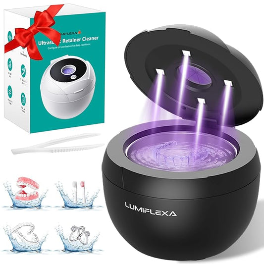 Ultrasonic Retainer Cleaner-45kHz Retainer Cleaner Machine,4 Modes Ultrasonic Cleaner for Dentures, Aligners,Mouth Guards, Braces,Toothbrush,Jewelry-200ML Dental Pod(Black)