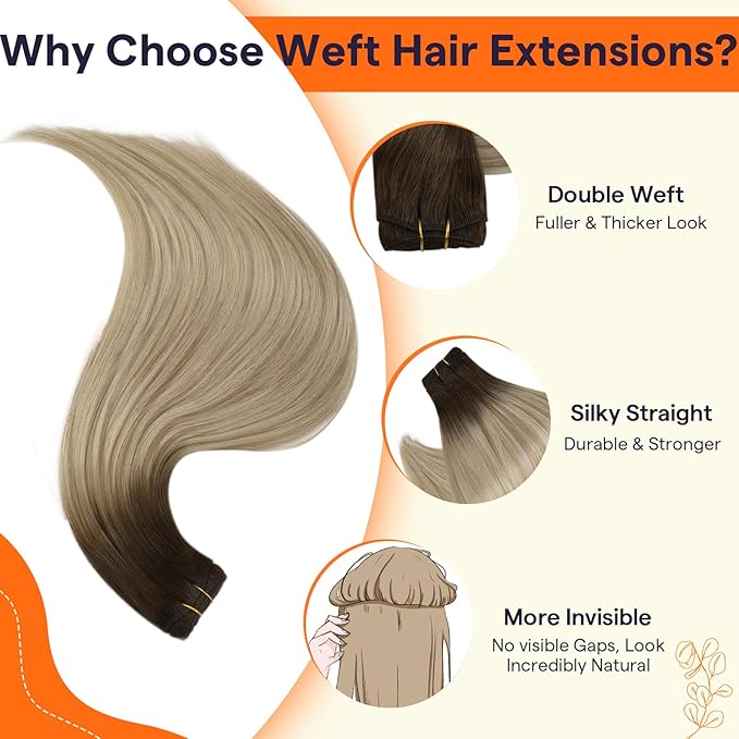 Full Shine Weft Hair Extensions Sew In Extensions Remy Hair Color Dark Brown To Ash Blonde Mix Blonde Hair Bundles For Women Invisible Sew In 18 Inch 105G