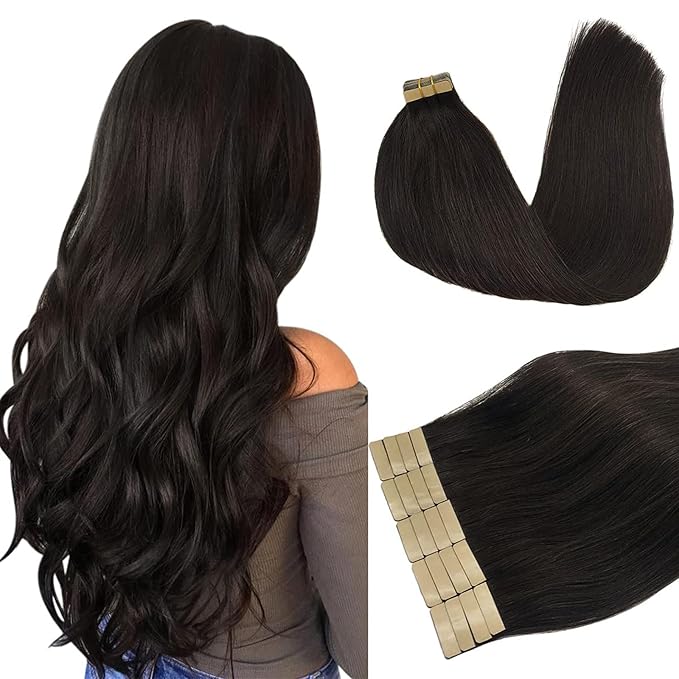 DOORES Human Hair Extensions Tape in Dark Brown 24 Inch 20pcs 50g Tape in Hair Extensions Real Human Hair Remy Skin Weft Straight Natural Remy Dark Brown