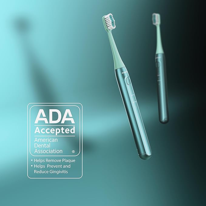 Aquasonic Icon ADA-Accepted Rechargeable Toothbrush | Magnetic Holder & Slim Travel Case | 2 Brushing Modes & Smart Timers | Gentle Micro-Vibrations (Mint)