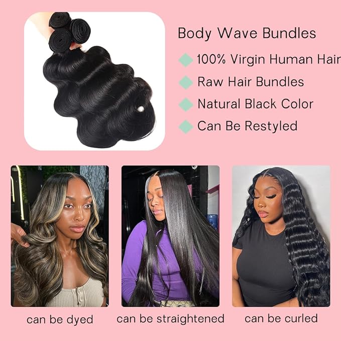 Hair Body Wave Bundles 14 16 18 20 Body Wave Human Hair 4 Bundles 100% Unprocessed Brazilian Virgin Remy Hair Extensions for Black Women