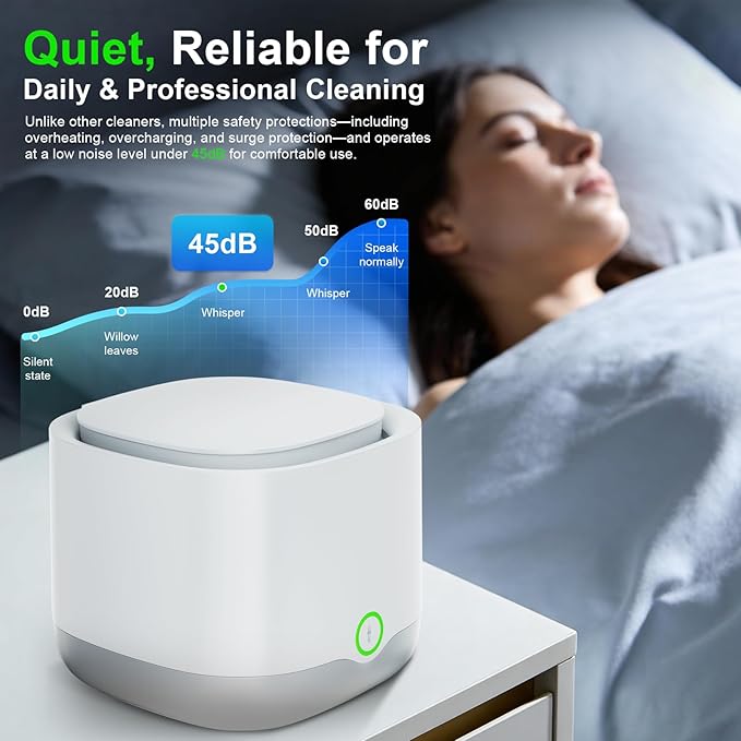 Ultrasonic Retainer Cleaner, 45kHz Retainer Cleaner Machine for Denture, Night Guard, Mouth Guard, Aligner, Brace, 24W Dental Cleaning Pod with 4 UV Lights, 200ml, Multiple Cleaning Modes
