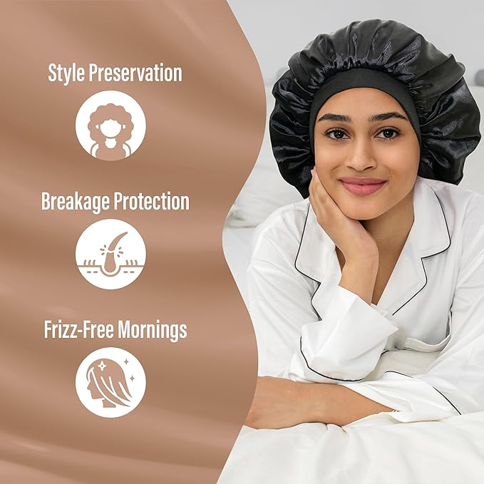 CAPLORD Double Sided Satin Bonnet for Sleeping - Adjustable Silk Sleep Cap for Women and Men