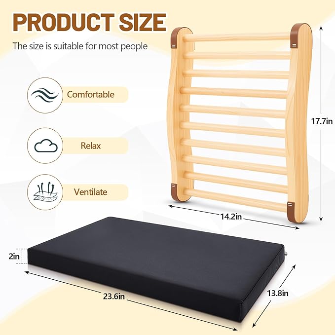 Taiyin S-Shape Sauna Backrest and Seat Cushion Set Cedar Wood Backrest Thickened Waterproof Mat Sauna Accessories for Infrared Resting Bath House Shower Steam Room (Black Seat)