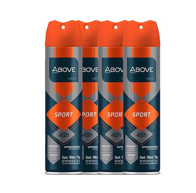 ABOVE 48 Hours Antiperspirant Deodorant, Sport, 4 Pc - Dry Spray Deodorant for Men - Floral Scent - Antiperspirant Spray - No Stain - Cruelty-Free