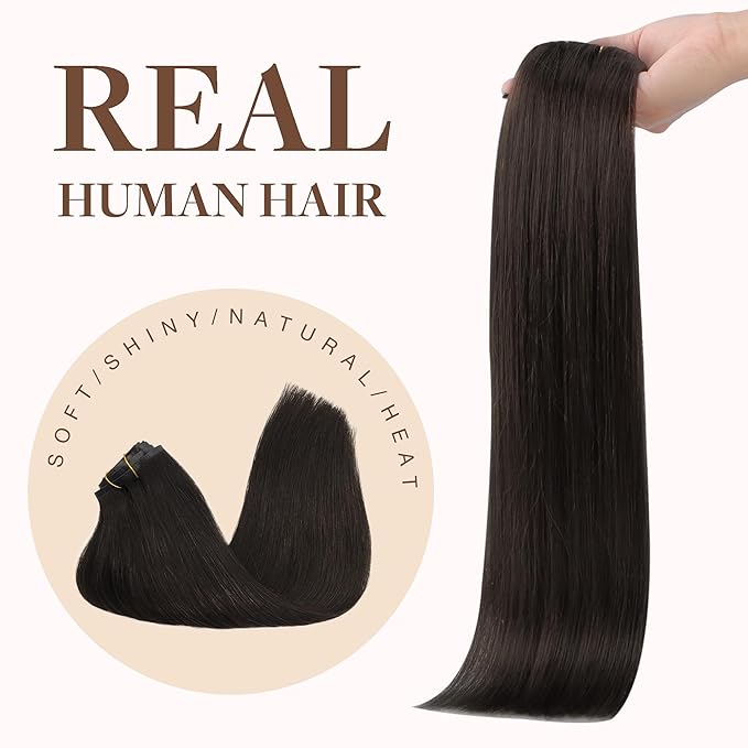 GOO GOO Clip in Hair Extensions Real Human Hair, Remy Human Hair Extensions Clip ins for Women, Natural Human Hair, 14inch 150g 9Pcs, #2 Dark Brown