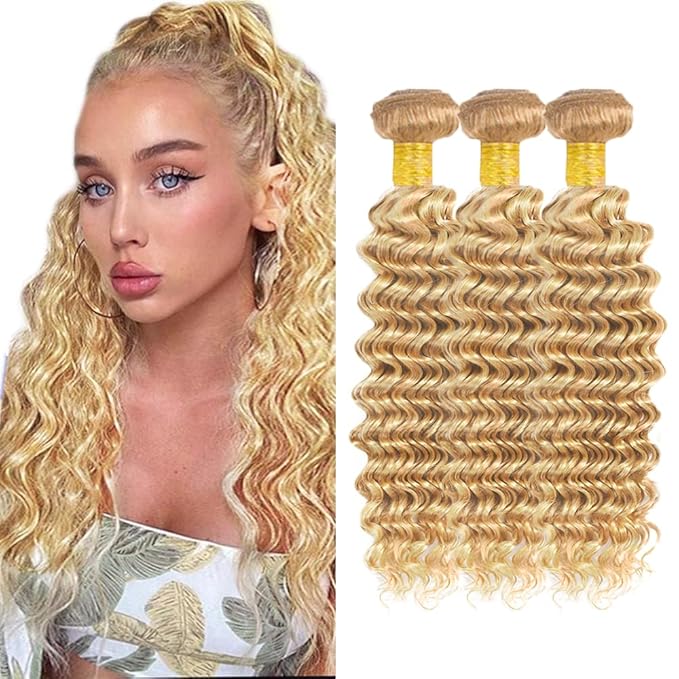 22 24 26 inch Blonde Human Hair Bundles 613 Wet and Wavy Bundles 27/613 Human Hair Bundle Honey Blonde Deep Wave Bundle