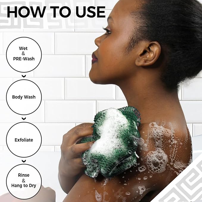 Real African Net Sponge - 2 Pieces Authentic African Wash Cloths for Showering - Exfoliating Body Sponges for Bathing Yellow & Forest - Back Scrub Exfoliator Scrubber for Body Bath Accessories