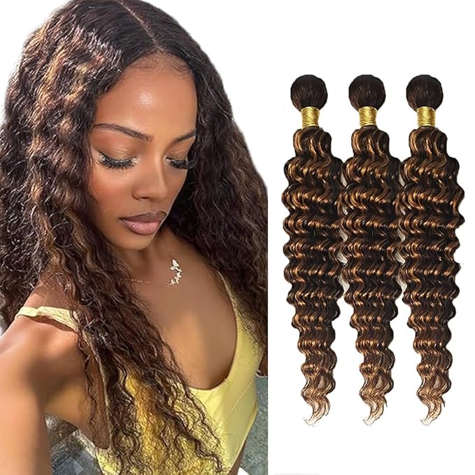 22 24 26 inch Highlight Bundles Human Hair Brown Deep Wave Bundles P430 Human Hair Bundle 2 Tone #4 and #30 Color 150g