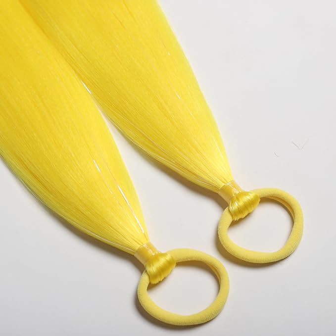Yellow Hair Extensions for Braids Ponytail Extension 2 Packs, 20 inch Crazy Hair Day Accessories for Women, DIY Festival Wacky Rave Braids,Tinsel Mixed