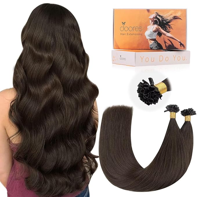 DOORES Utip Hair Extensions Human Hair, Light Dark Brown 14 Inch 50g/50s, K Tip Hair Extensions Real Human Hair