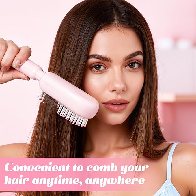 Self Cleaning Hair Brush, Retractable Cushion Massage Comb Brush, One-pull Clean Anti Static Brushs, Hairs Styling Tools for All Hairs Types, Retractable Hair Brush for Women Men (pink)