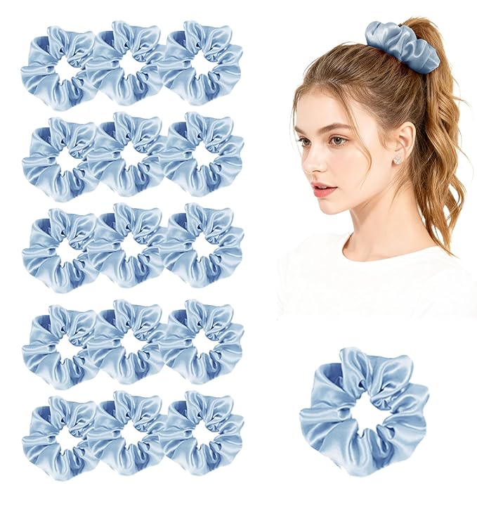 Womens Satin Scrunchies 16Pack Silk Scrunchy Silky Hair Ties Elastics Hairs Bow Hairtie Hairbands Ponytail Holder Accessory
