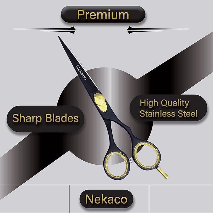 Professional 6-Inch Black Hair Scissors, Premium Quality Stainless Steel Hair Cutting Shears, Hair Shears with Adjustable Screw for Barber Salon & Home