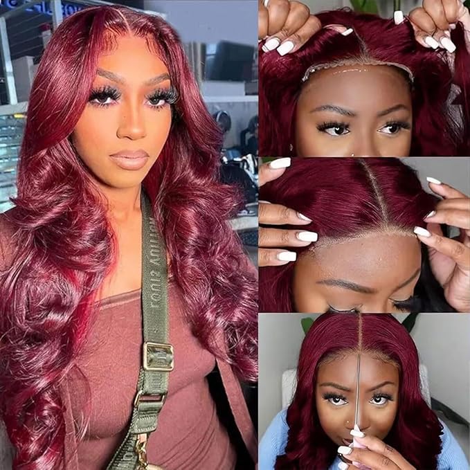 99J Burgundy Lace Front Wigs Human Hair 250% Density Body Wave 5x5 HD Lace Closure Wigs Human Hair Wine Red Glueless Wigs Human Hair Pre Plucked Pre Cut Burgundy Wig 22 Inch