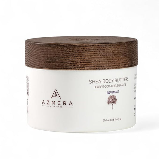 AZMERA Handcrafted Whipped Shea Body Butter – Luxurious Moisturizer for Dry, Sensitive Skin with Bergamot, Argan Oil & Vitamin E – Vegan, Non-Greasy Skincare – 8.82 oz