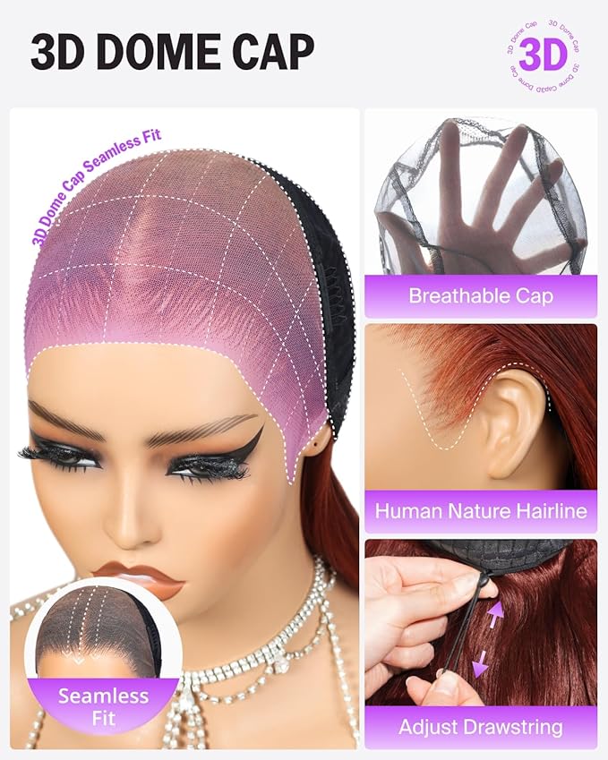 13x6 Reddish Brown Lace Front Wigs Human Hair 220% Density Glueless Ear-to-Ear HD Frontal Body Wave Wigs Human Hair Pre Plucked Pre Cut Drawstring Wig 20 Inch