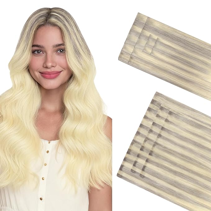 GOO GOO Invisi Edge Clip in Hair Extensions Set, 20inch 150g, 4pcs Injected Seamless PU Clip ins and 3pcs Classical PU Clip ins, Virgin Real Human Hair, #(T17/22) P60