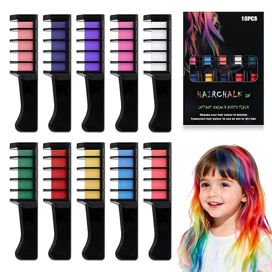 Festive Fun Hair Chalk Combs,2026 NewTemporary Glitter Hair Colors Hair Chalk Combs,Hairs Chalk for Girl,Washable DIY Hair Color Dye for Birthday Christmas Party Gifts for Teenage Girls Kid(10 Colors)