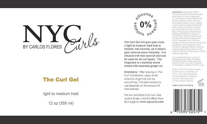 NYC Curls The Curl Gel | Flexible Light to Medium Hold with Flax Seed for Curly, Coily, & Wavy Hair | Silicone-Free & Vegan | 12 Fluid Ounces