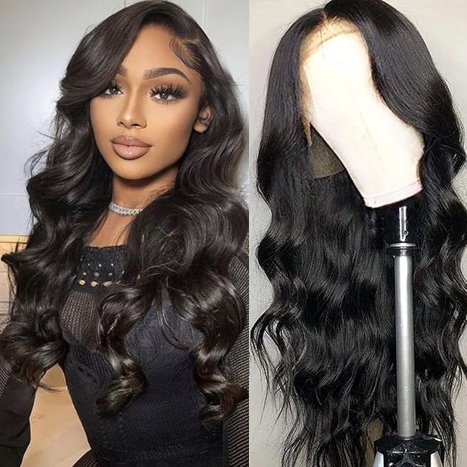 Aicrelery Lace Front Wigs Human Hair Body Wave 13x6 HD Lace Frontal Wigs 180 Density for Black Women Pre plucked with Baby Hair Bleached Knots (22 Inch, Natural Color)
