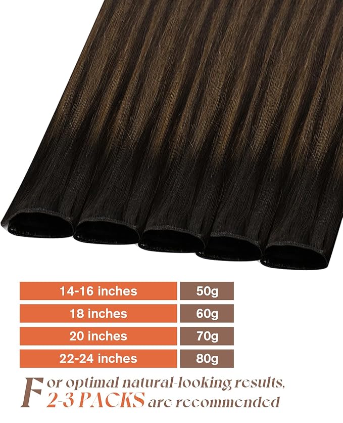 Sunny Hair Genius Weft Hair Extensions Human Hair 22inch Brown Genius Human Hair Extensions Dark Roots to Medium Brown Balayage Hand Tied Wefts Human Hair for Women