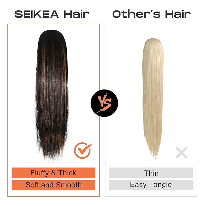 SEIKEA Ponytail Extensions Drawstring Long Straight Fake Pony Tail Natural Soft Clip in Hair Extension Synthetic Heat Resistant Hairpiece 20 Inch Ash Blonde with Highlights