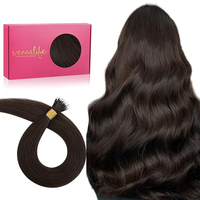 WENNALIFE Nano Bead Hair Extensions, 50g 50s 24 Inch Light Dark Brown Real Human Hair for Women Invisible Nano Ring Remy Hair Extensiones De Cabello Humano Fusion Installation