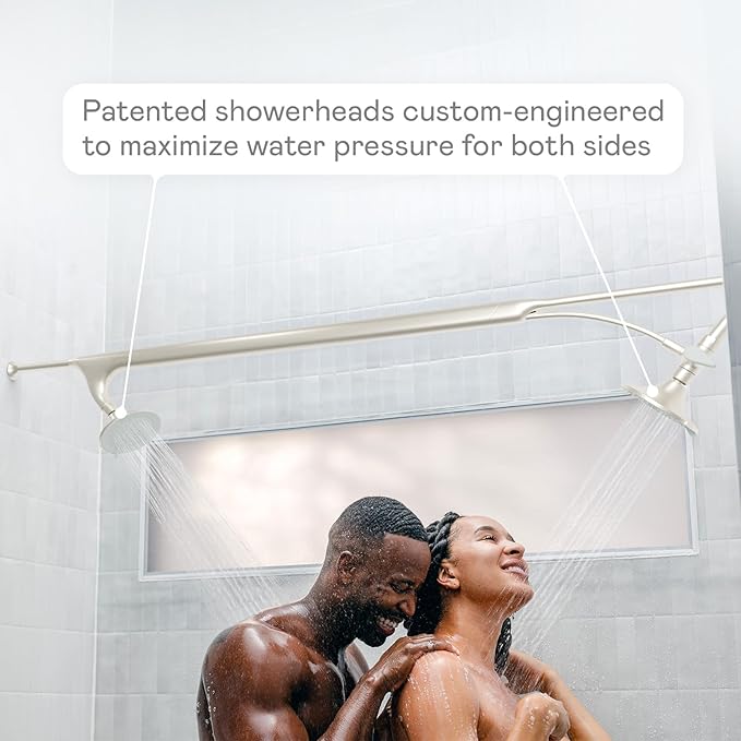 BOONA - The Original Tandem Shower | As Seen On Shark Tank | Double Shower Head for Couples, High Pressure Dual Shower Heads (Two Showerhead, Brushed Nickel)