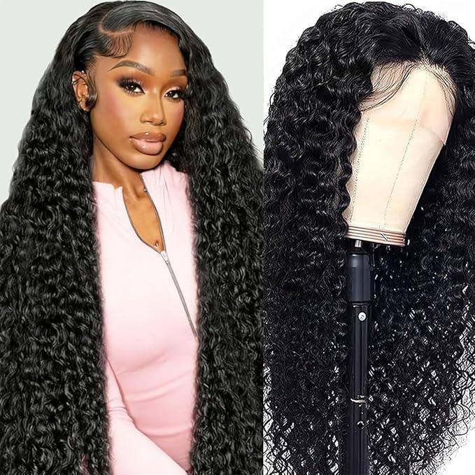 26 Inch 13x6 Deep Wave Lace Frontal Wigs Human Hair 200% Density deep Curly Human Hair Wigs for Women Natural Black