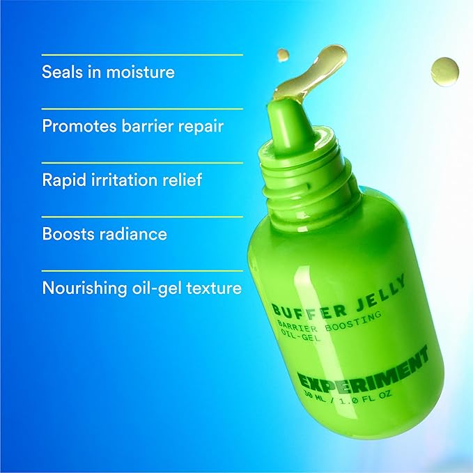 Experiment Buffer Jelly Intensive Barrier Treatment Oil - Ceramide, Squalane, & Panthenol - Hydrating, Soothing, & Strengthening, 1.0 FL OZ - Squalane Oil for Face, Vegan Formula for Dry Skin Types