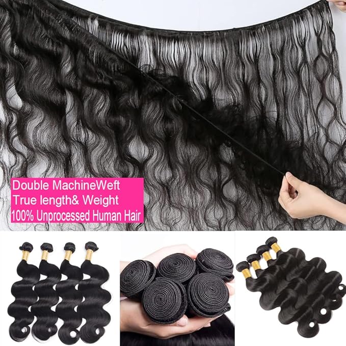 16A Human Hair Bundles 26 28 30 Inch Body Wave 300g Unprocessed Brazilian Virgin Hair 3 Bundles Deals Human Hair Extensions Quick Weave Human Hair Natural Black Color