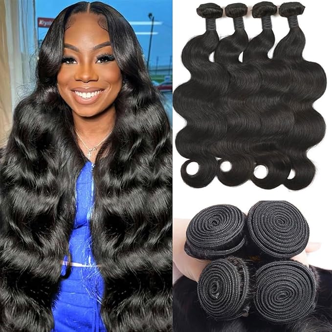 12A Human Hair Bundles 20 22 24 26 Inch Body Wave Bundles Human Hair Unprocessed Brazilian Quick Weave Hair 4 Bundles for Women Natural Color