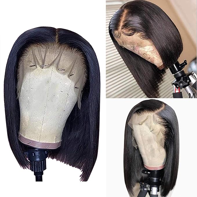 Bob Wig Human Hair 13x4 Frontal Lace Wig 200% Density HD Lace Front Wigs Human Hair Pre Plucked Bob Wigs for Women (12inch)