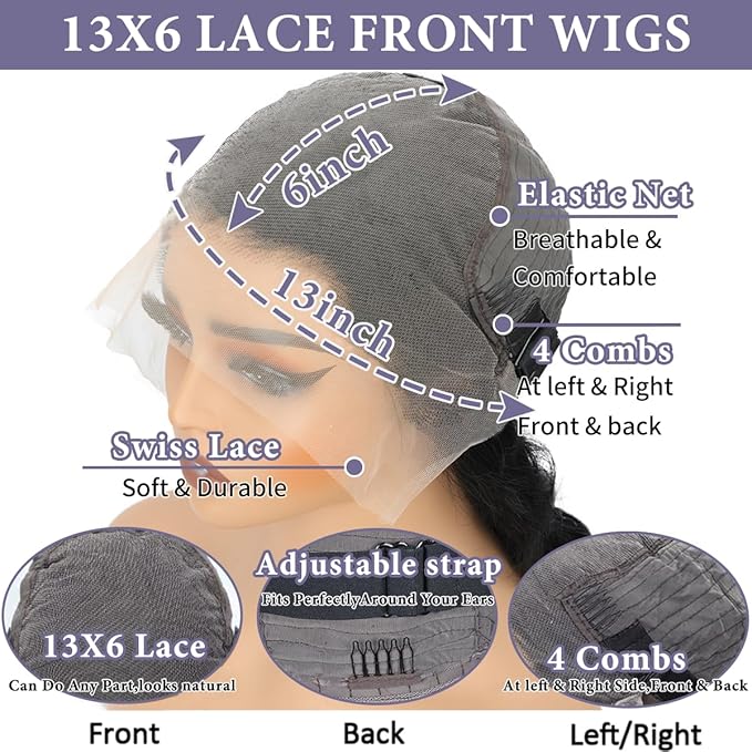 13x6 Lace Front Wigs Human Hair Pre Plucked 200% Density Body Wave HD Transparent Lace Frontal Wigs For Women Natural Color Glueless Wigs with Baby Hair 22 Inch