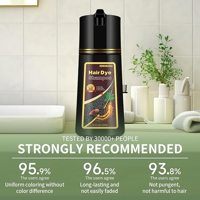 Wine Red Hair Color - 3-in-1 Long-Lasting Natural Dye Shampoo for Gray Hair, Easy Home Use for Men and Women, 16.9 Fl Oz