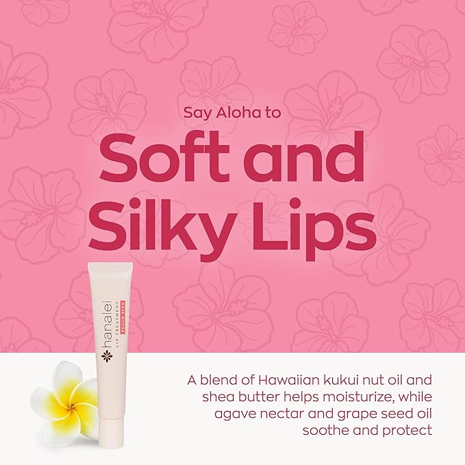 Hanalei Lip Treatment for Dry, Chapped Lips – Intensive Overnight Moisturizer with Kukui Oil, Shea Butter & Grapeseed Oil – Hydrating Balm for Healing Cracks – Peach Pink Tint, 15g – Cruelty-Free