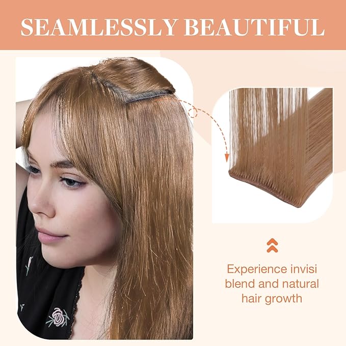 GOO GOO Invisi Edge Clip in Hair Extensions 20inch 130g 7Pcs Injected Seamless PU Clip in Hair Extensions, Virgin Real Human Hair,#15 Rose Gold