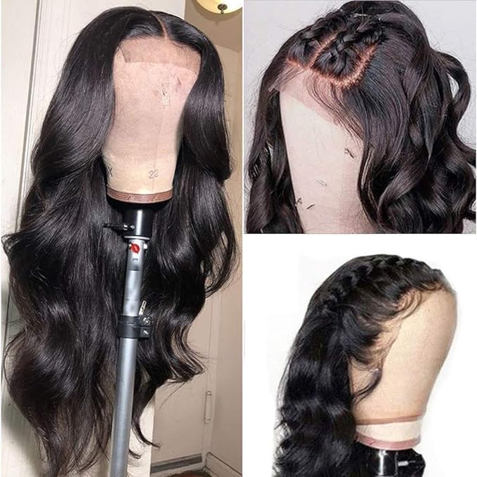 IUPin Body Wave Lace Front Wigs Human Hair Glueless HD Lace Closure Pre Plucked Bleached Knots Brazilian Virgin Human Hair Wigs for Black Women Natural Black (22 inch)