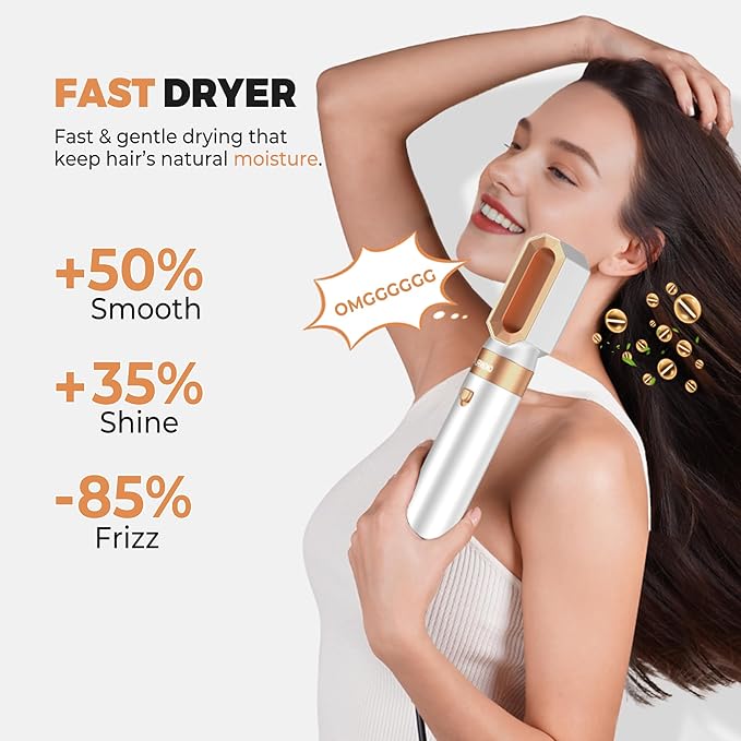 6 in 1 Blow Dryer Brush, Upgrade Hair Dryer Brush Set Negative Ion Air Styler Curling Wrap Air Curler, Hot Air Brush Curling Iron Hair Styling Tools As A Gift for Straight/Curl/Dry/Smooth