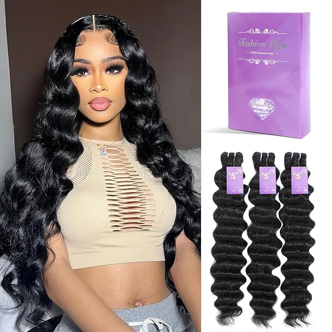FASHION PLUS Raw Human Hair Bundles Loose Wave Bundles Human Hair 24 26 28 Inch Loose Deep Wave Bundle Real Raw Hair Thick & Soft, Triple Lifespan