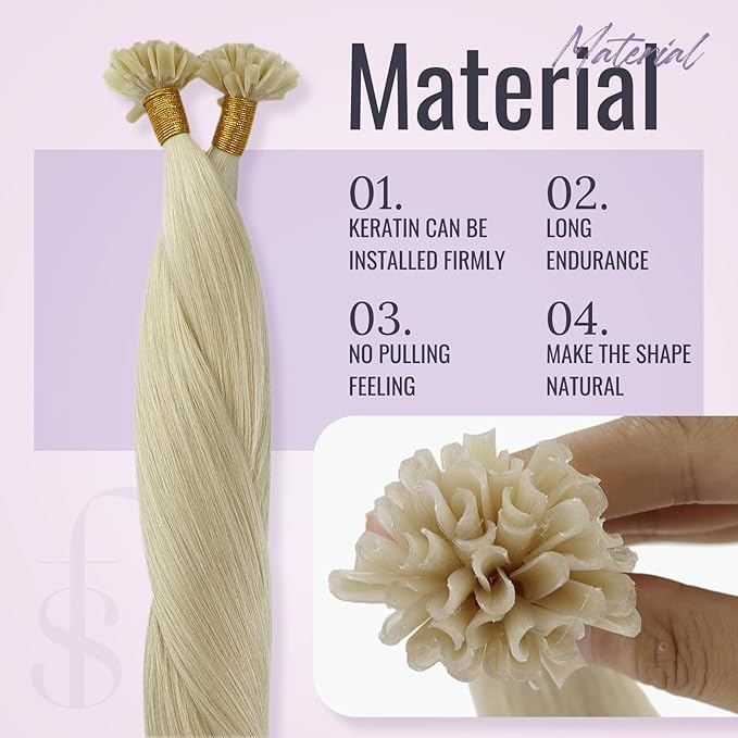 Fshine Fusion Human Hair Extensions 14 Inch U Tip Extensions Color 60 Platinum Blonde Keratin Tip Hair Extensions 50 Strand 50g Real Human Hair
